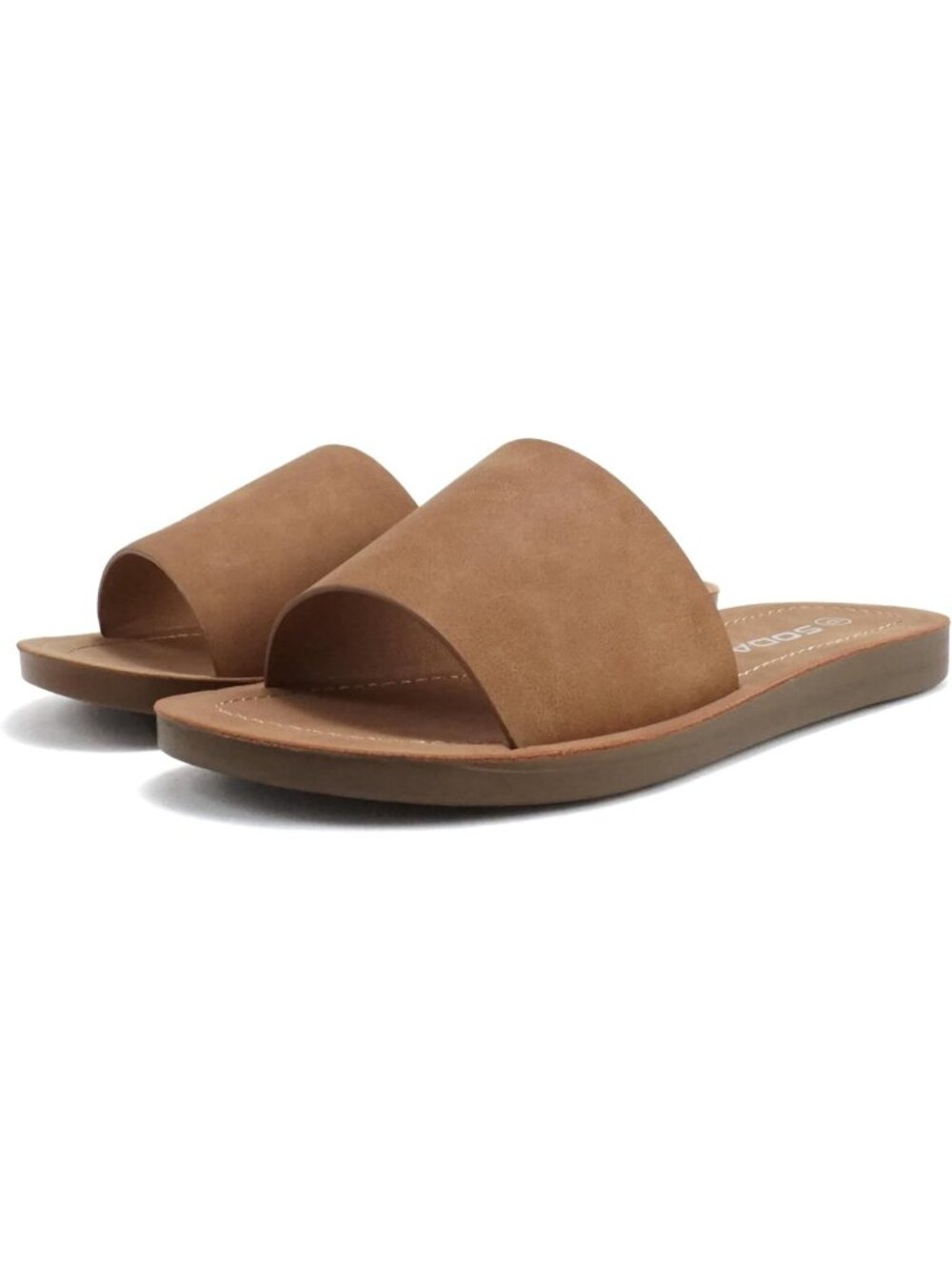 Women's Tan Peep Toe Beach Basic Plain Solid Slip On Slides Casual Slipper Shoes - Picture 6 of 6